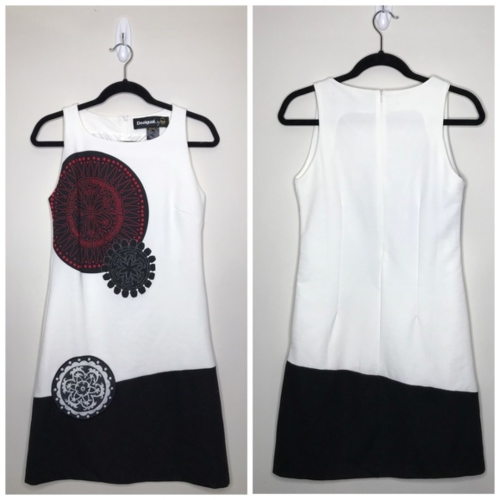 Desigual White Shift Patterned Dress M 176P192